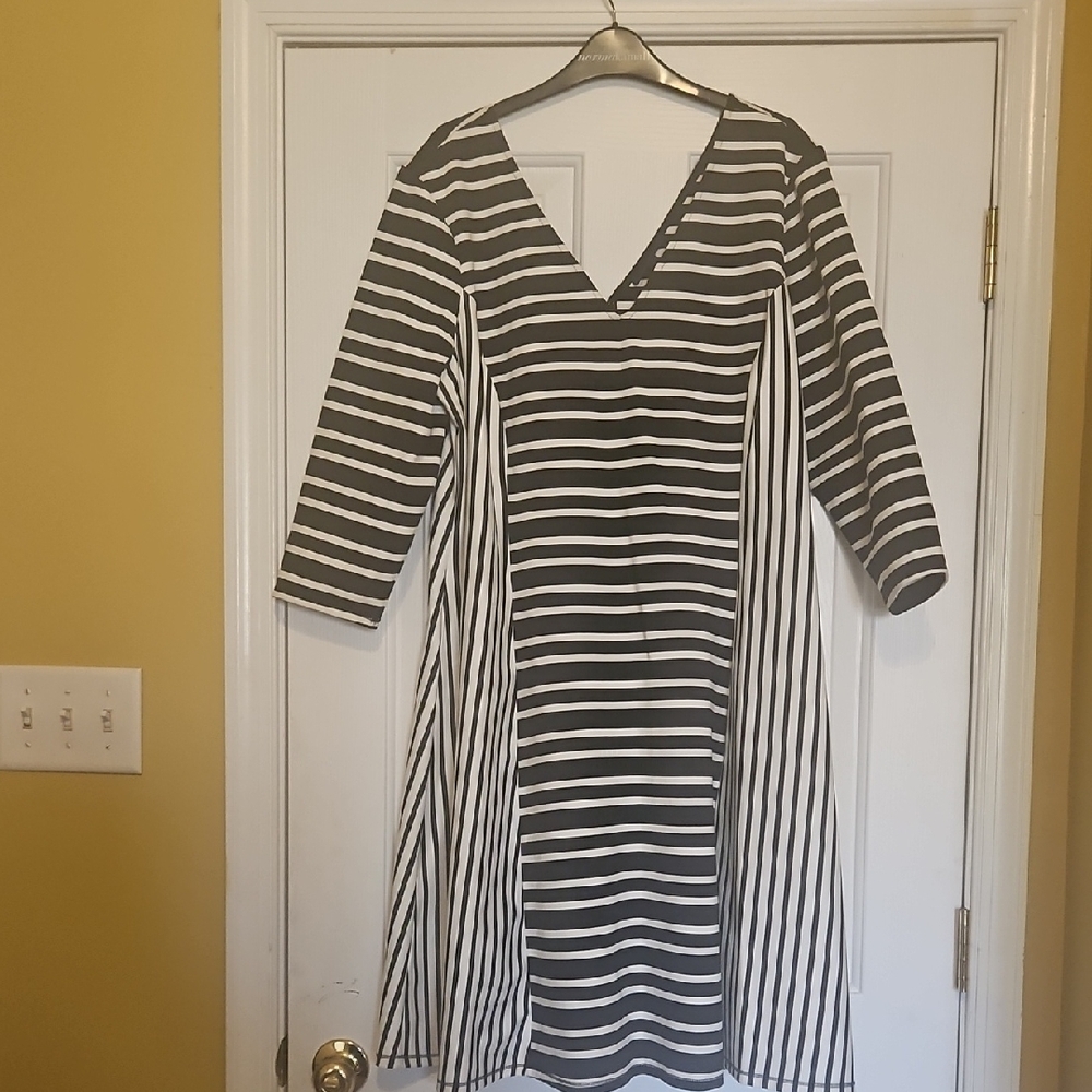 Lane Bryant Black and White Striped Long Sleeve Dress